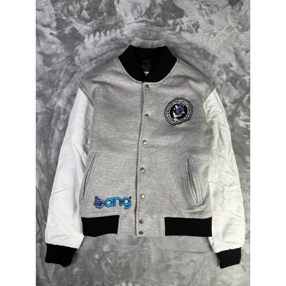 Bang Energy Revolution World Tour Varsity Jacket Grey And White Embroidered Logo